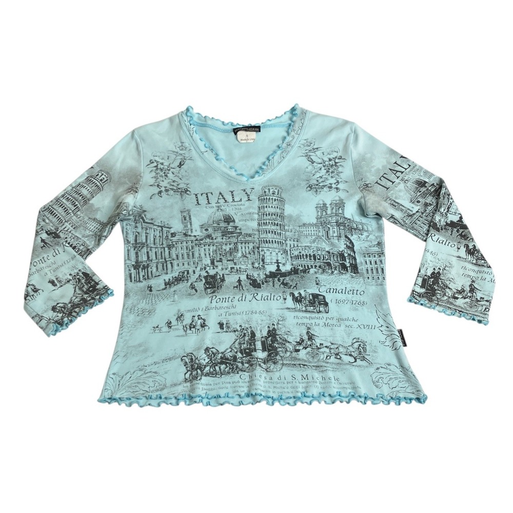 Vintage Y2K Impulse California Italy Graphic Baby Tee Womens‎ S Lettuce Hem USA